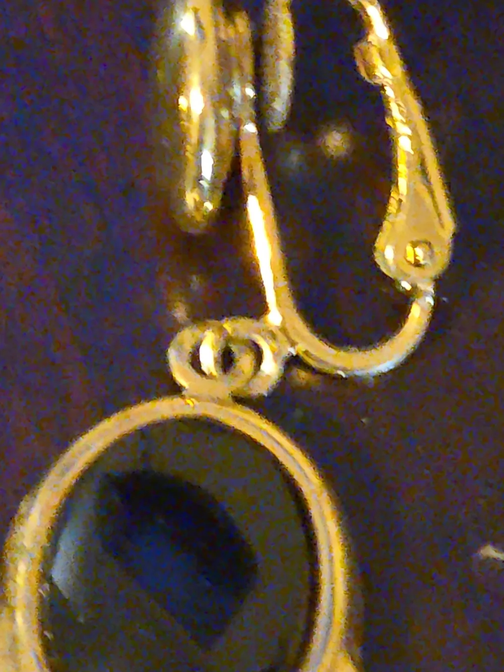 Gold Tone Drop Earrings with Black Stone Accent